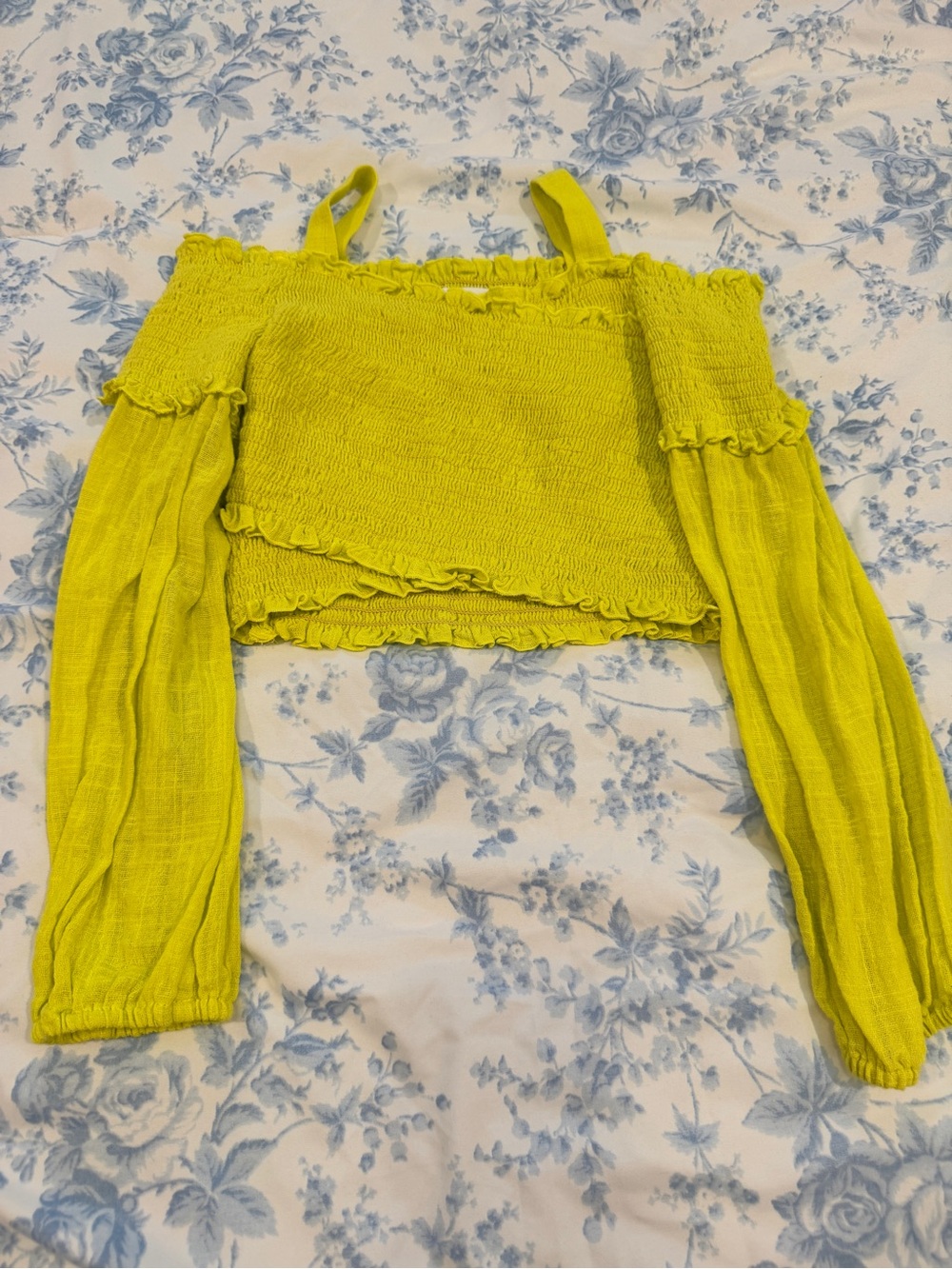 Zara Lime Green Smocked Off-Shoulder Crop Top